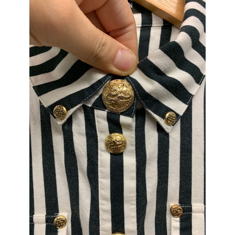 BALMAIN  Women's Striped Button-Up Shirt Size 42‎ Medium 8 10 Black White Gold - Picture 3 of 10